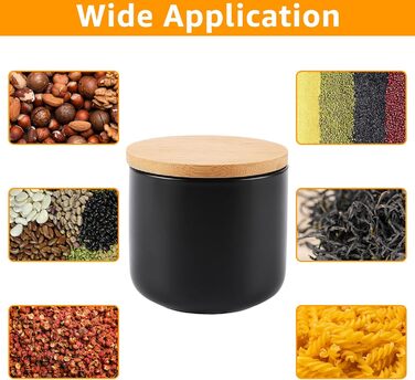 Набір з 4 керамічних контейнерів для зберігання, керамічна банка 260 мл з кришкою, наклейкою та силіконовим кільцем, чорна цукорниця для спецій, цукру, кави