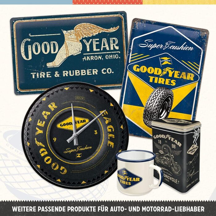Ретро-настінний годинник Nostalgic-Art, Ø 31 см, Goodyear Wheel