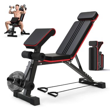 Складана багатофункціональна силова лава, регульована спинка в 7 положеннях/регульована подушка сидіння в 3 положеннях, вантажопідйомність 400 кг, регульований кут нахилу для тренувань вдома або в спортзалі