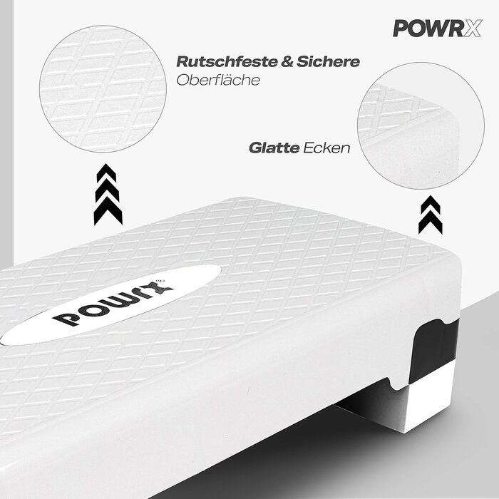 Степборд POWRX Home, включаючи тренування Степпер з регульованою висотою та нековзним покриттям для аеробіки, гімнастики та фітнесу Степ-лава Home (білий)