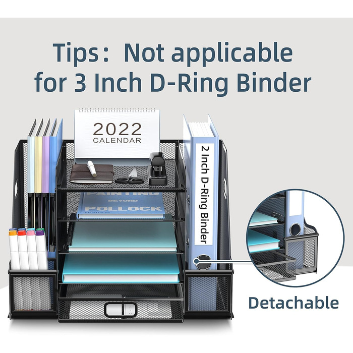 Органайзер для робочого столу з тримачами для файлів, 5-ярусний органайзер для паперів з шухлядою, сітчастий настільний органайзер для файлів з тримачем для журналів для офісного органайзера - чорний