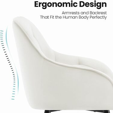 Обідні стільці WOLTU, комплект з 2 шт. , для їдальні та вітальні, ергономічні кухонні стільці, оббиті підлокітниками, металеві ніжки, оксамитове сидіння, кремово-білий колір, комплект з 2 шт.