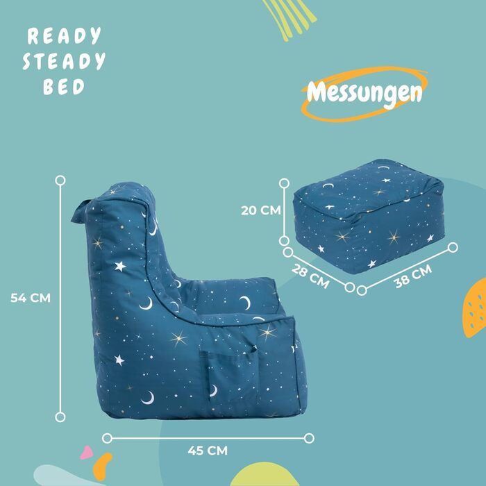 Дитяче крісло-мішок Ready Steady Bed з підставкою для ніг м'яке та безпечне сидіння для ігор вашої дитини ергономічне крісло для м