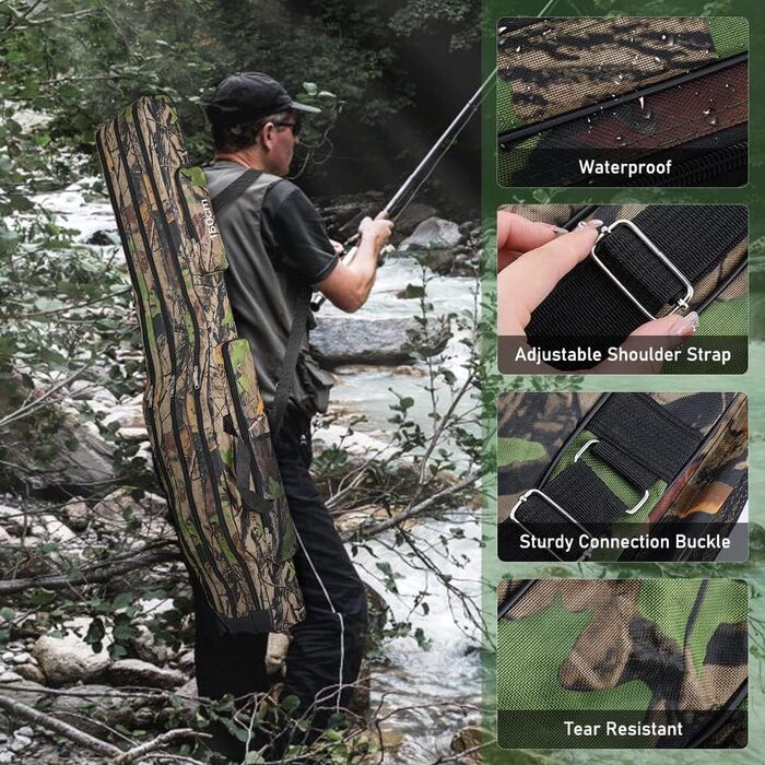 Сумка для вудки сумка для вудилища сумка для вудки на 3 відділення, 150см чохол для вудки чохол для вудки сумки для вудки водонепроникні складні інструменти для вудок, підсадки та тримачі для вудок темні камуфляжні