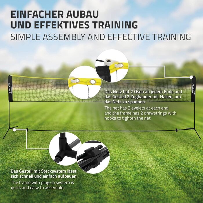 Сітка для бадмінтону Hauki, тенісна сітка 400 см/500 см, чорна/синя, висота 156 см, комплект сітки для воланів, 3 волани, сумка для перенесення, міцна залізна рама, портативна волейбольна сітка, тренувальна сітка для приміщень та вулиці, чорна, 500 см