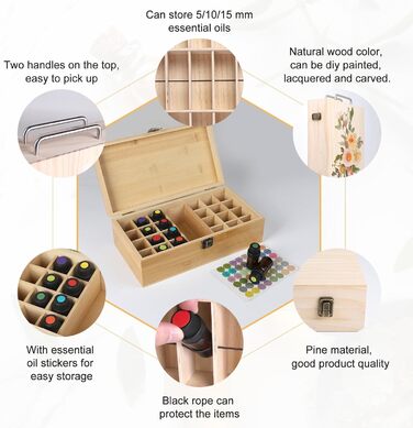 Коробка для ефірних олій CPROSP з 72 слотами, бамбук, коробка для зберігання ефірних олій, органайзер для ефірних олій, для лаку для нігтів, ароматичних олій, косметики, дифузорів ароматичних олій та губної помади, 35 x 30 x 8,5 см