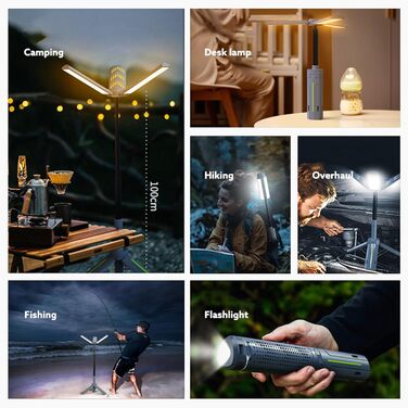 Портативний кемпінговий ліхтар, регульована яскравість та висота, 8000 мАг, водонепроникний, для наметів, походів, риболовлі, активного відпочинку, висувний кемпінговий ліхтар