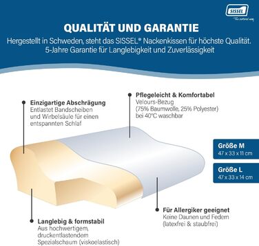 Подушка для шиї SISSEL Soft L Спеціальна в&39язкопружна піна Ергономічна підтримка хребта Чохол з велюру, який можна прати Розслаблення м&39язів шиї та плечей Гарантія 5 років 47 x 33 x 14 см