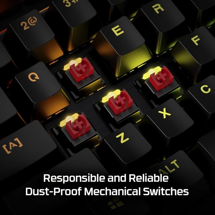 Механічна ігрова клавіатура, динамічне RGB-підсвічування, вбудована пам'ять для збереження профілів освітлення, пилонепроникні мех
