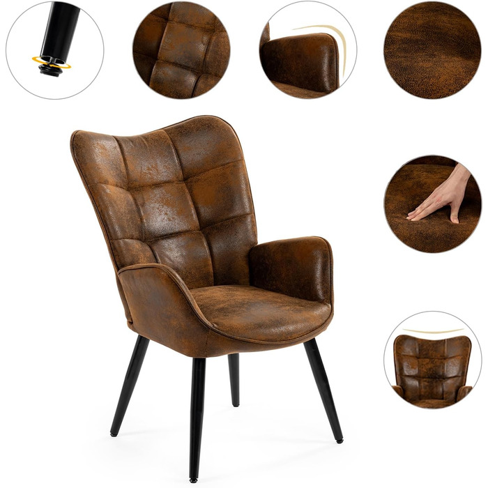 Затишне крісло-реклайнер, м&39яке крісло-реклайнер, одинарний диван з металевими ніжками, крісло з відкидною спинкою для вітальні, спальні, офісного туалетного столика, замша, коричневий