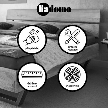 Каркас ліжка Болонья, спальне місце 180x200 см, каркас та узголів&39я з масиву акації в кольорах дерева, регульована глибина матраца, чорна металева основа 180 x 200