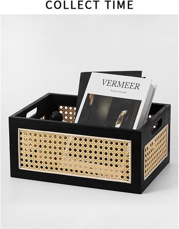 Бамбуковий прямокутний кошик для зберігання, плетений кошик з чорного дерева з ручкою, настільні кошики для зберігання для дому, офісу, шафи, полиці (L)