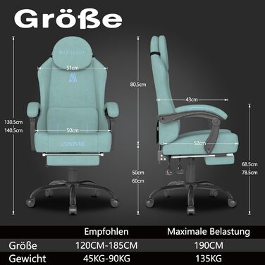 Ергономічне ігрове крісло MIXASTEP з регульованою спинкою та функцією повороту на 360 - Офісне крісло для дорослих/молоді 150 кг, ПК-крісло з технічної тканини синього кольору для домашнього офісу/ігор