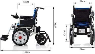 Важка електрична інвалідна коляска Складні та легкі електричні інвалідні візки Максимальна вантажопідйомність 150 кг для людей похилого віку, синій