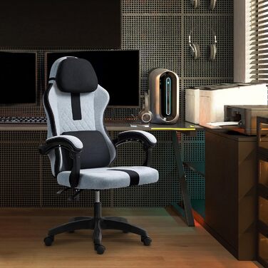 Офісне крісло CLP Miltona з тканинним чохлом Ергономічне письмове крісло Геймерське крісло з регульованою висотою, підголівником та поперековою опорою, колір сірий/чорний