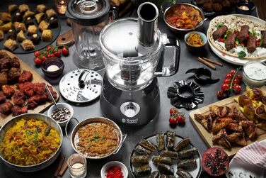Кухонний комбайн Russell Hobbs Multi Міксер/Блендер/Подрібнювач/Різак/Мішалка Кухонний комбайн Matt Black (змішування, нарізка та решітка тощо, аксесуар, безпечний для посудомийної машини, 600 Вт)24732-56 Кухонний комбайн чорний