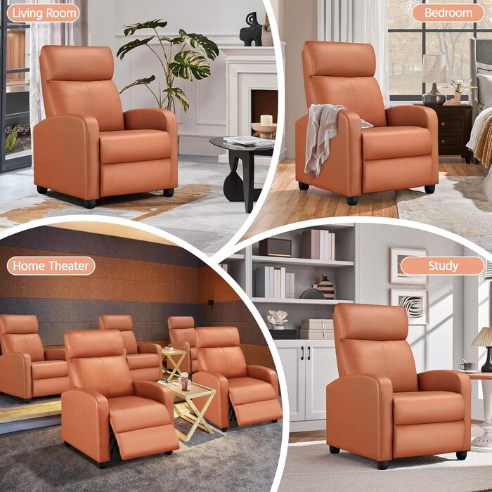 Крісло-реклайнер Yaheetech Recliner для телевізора з функцією відкидання, м&39яке крісло зі штучної шкіри, регульоване одномісне крісло-реклайнер для вітальні, спальні, домашнього кінотеатру, помаранчевої штучної шкіри