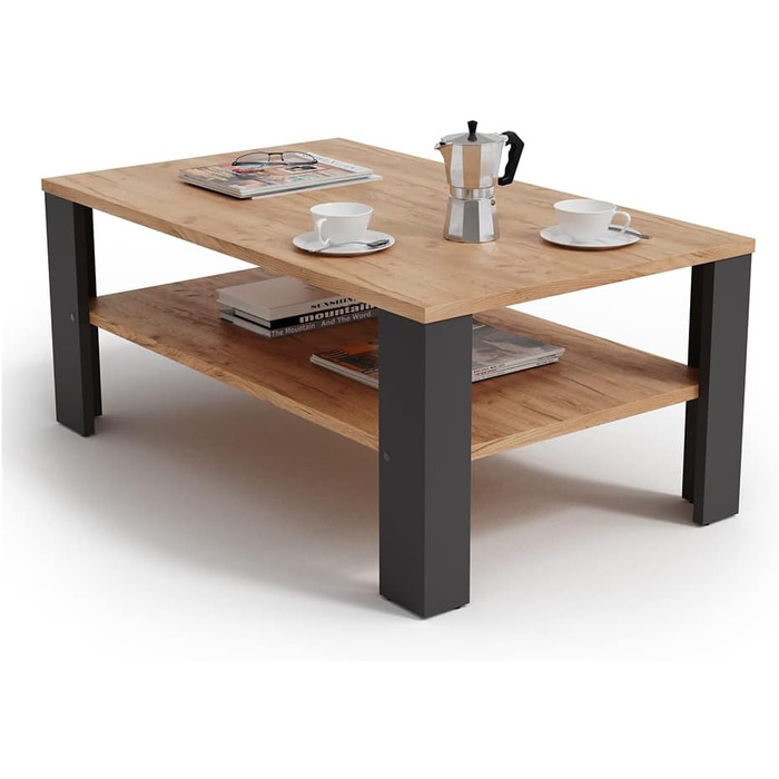 Журнальний столик Vicco, журнальний столик з полицею, антрацит/пісочний дуб, 100 x 60 см