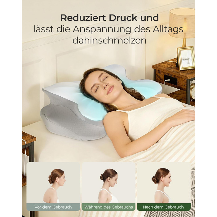 Подушка для шиї для полегшення болю в шиї, ергономічна подушка з функцією охолодження, знімний чохол, подушка з піни з пам&39яттю форми для сну на боці, спині та животі, 62 см 40 см 15 см, світло-сірий