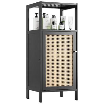 Бамбукова підлогова шафа з ротангом, невелика шафа для зберігання речей у ванній кімнаті з 1 дверцятами та 1 полицею, компактна дерев&39яна кухонна шафа, журнальний столик у передпокій, окремостояча тумба для вітальні (чорна)