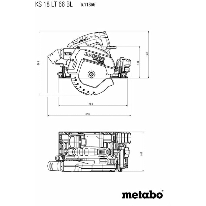 Акумуляторна дискова пила Metabo KS 18 LTX 66 BL 18V 2 шт. LiHD зарядний пристрій ASC 145- metaBOX 340 - 611866810