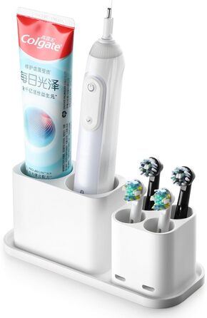 Тримач насадки для зубної щітки Gsocel, тримач для зубної щітки Електрична зубна щітка для зберігання 4 насадки для зубних щіток і 2 тримачі для зубної пасти ABS, білий
