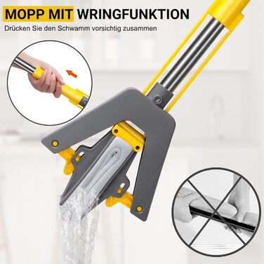 Губчаста швабра MASTERTOP, 130 см, для підлоги з 3 високопоглинаючими губками з ПВА, поглинаюча губчаста швабра з функцією віджиму