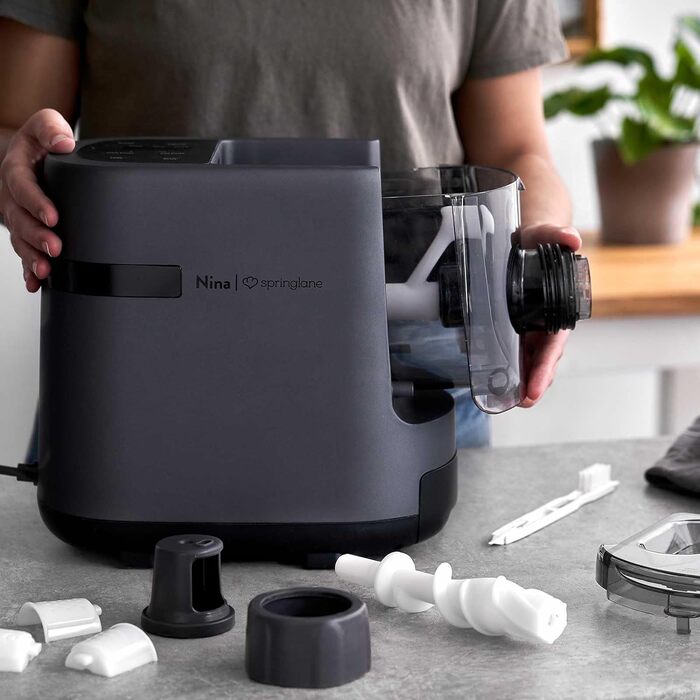 Електрична макаронна машина Nina, повністю автоматична, макаронниця з функцією зважування, включаючи 7 макаронних вставок, буклет з рецептами