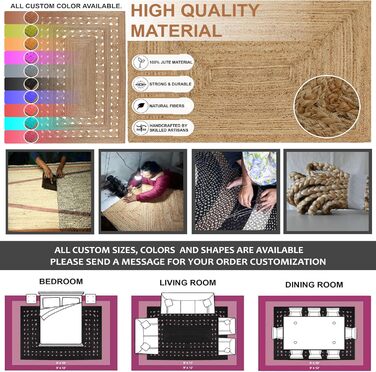 Килимок CASAVANI Kilim, 12 квадратів, бохо-килимок, плетений килимок, зелений / бежевий, джутовий килимок, пилосос, ручне ткацтво,