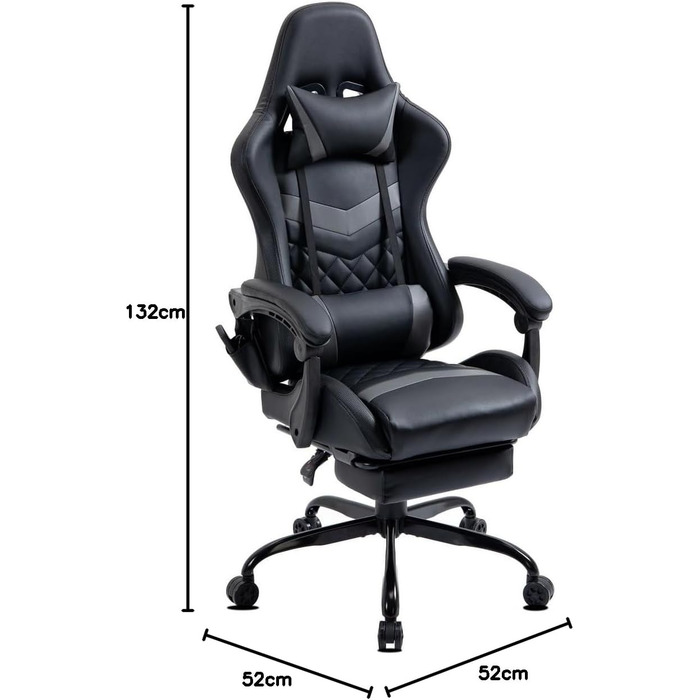 Ігрове крісло Delman, гоночне крісло, офісне крісло, комп&39ютерне крісло, масажна функція з 6 точками вібрації, крісло керівника зі штучної шкіри, ергономічна підставка для ніг 12-0037 (сірий колір)