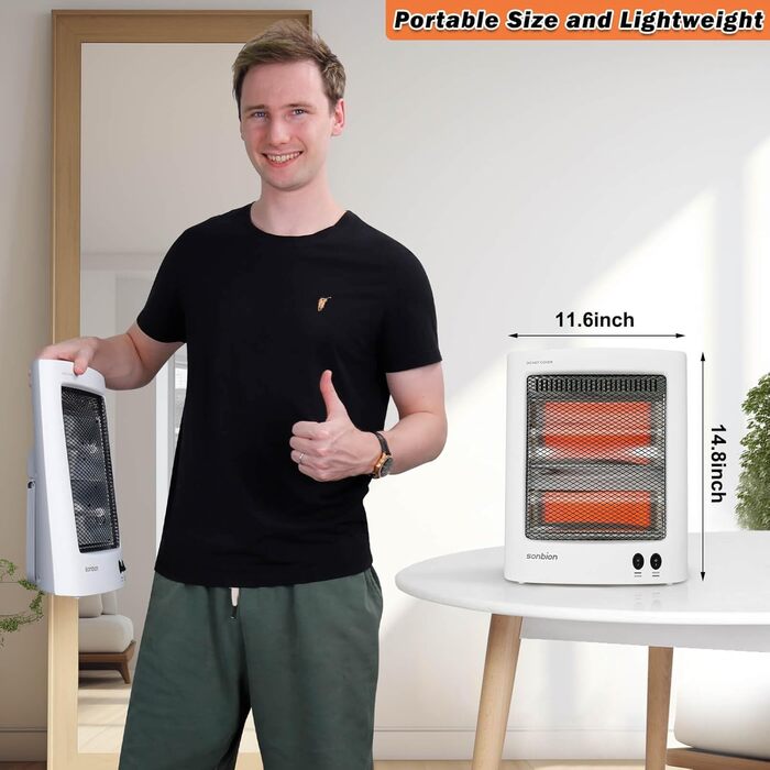 Інфрачервоний окремостоячий обігрівач, галогенний обігрівач, інфрачервоний обігрівач з 2 режимами нагріву для використання в спальнях, офісах та вітальнях