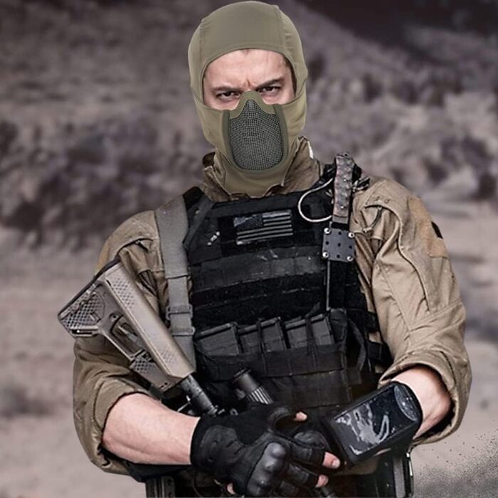 Балаклава Airsoft Mesh Mask Ninja Style Повний захист обличчя Балаклава Капюшон з сітчастою маскою для Cs Військова гра, полювання, пейнтбол зелений