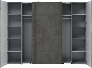 Шафа Forte Narago 270, шафа з розсувними дверима та дверцятами на петлях, дерев&39яний декор Artisan Oak у поєднанні з сірим кольором, 270,3 см завширшки x 210,5 см заввишки x 61,2 см завглибшки. Імітація дуба Artisan та темного бетону 270 x 210. Без дзер