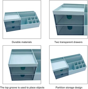 Органайзер для макіяжу OUYUE Органайзер для макіяжу, настільна коробка для зберігання косметики з ящиками для стійки або органайзер для косметики у ванній кімнаті (колір синій)