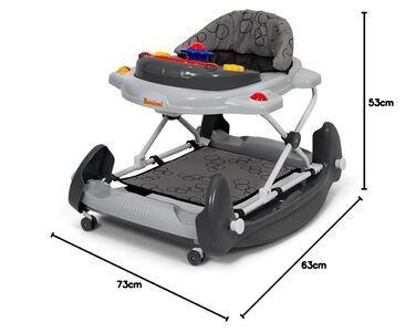 Дитячі ходунки Baninni 2-в-1, ходунки для гри та навчання - дитячий шезлонг - функція гойдання - світло, музика, ігровий центр, обідній стіл - сірий, від 6 місяців
