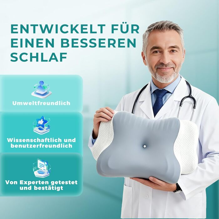 Оригінальна подушка для шиї, ергономічна подушка з піни з ефектом пам&39яті - ортопедична подушка для підтримки шиї для всіх положень сну на боці, на спині та на животі (синя)