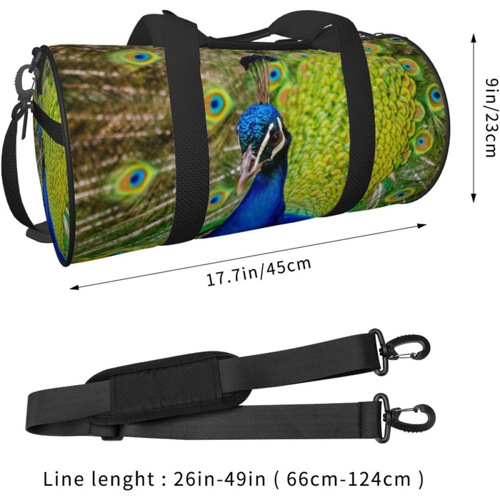 Спортивна сумка, дорожня сумка, стильний принт павича, сумка для подорожей та на ніч, чорна, універсальний розмір