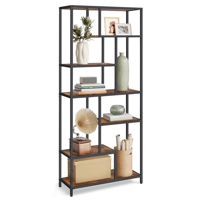 Книжкова полиця VASAGLE, блок із 6 полицями, окремостояча полиця, полиці з ДСП, 30 x 80 x 180 см, для кабінету, офісу, вітальні, спальні, кухні, чорний колір - вінтажний коричневий LLS119B01 чорний колір вінтажний коричневий колір, ДСП сталь