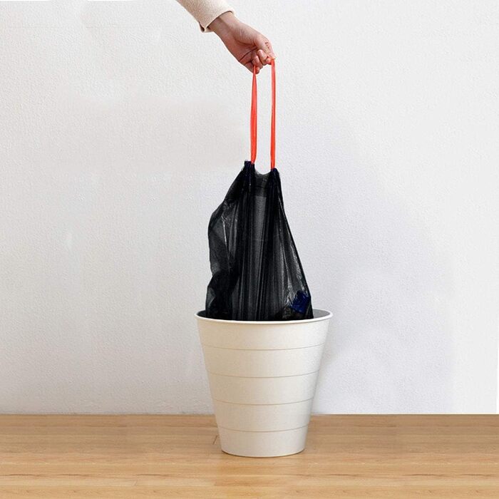 Мішки для сміття об&39ємом 60 л, 200 шт. , зі шнурком, надзвичайно міцні, з ручкою, стійкі до розривів та протікання, чорні, 64 x 71 см, 10 рулонів (200 мішків)