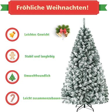 Штучна ялинка COSTWAY 180/225 см зі снігом, ялинка з металевою підставкою, ПВХ голки, складна штучна ялинка, ідеально підходить для дому, офісу, магазинів та готелів (180 см) 180 см