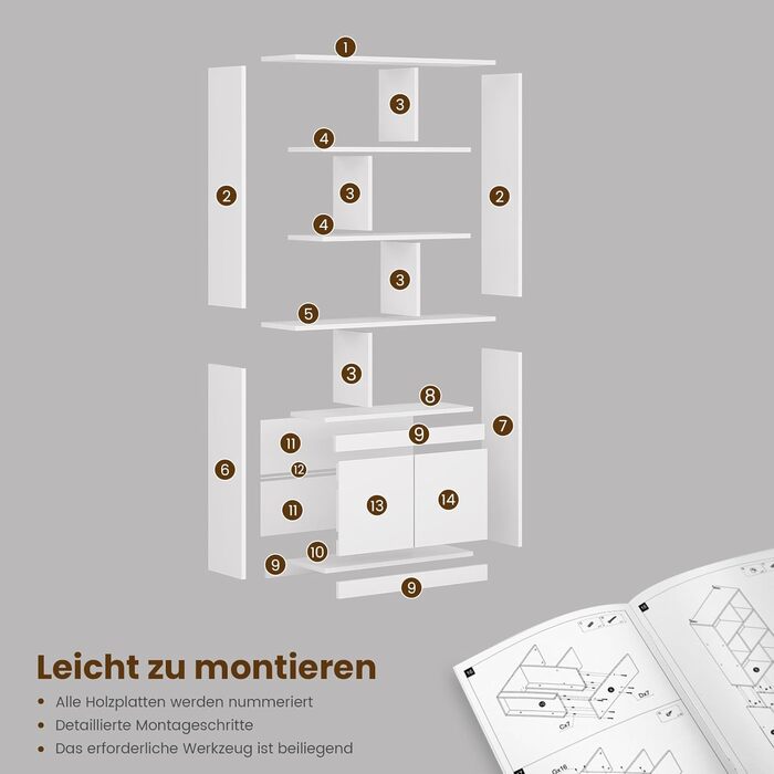 Біла дерев&39яна книжкова шафа, висока книжкова шафа з 4 полицями та відкритим місцем для зберігання, окремостояча полиця з дверцятами для вітальні, спальні, офісу, кабінету, 155x60x24 см, білий