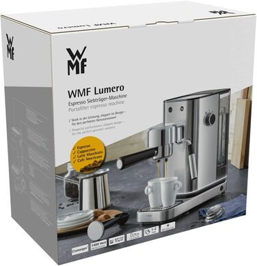 Портафільтр 1400 Вт, портафільтр-машина, 3 вставки, для 1-2 чашок еспресо, також для стручків, 15 бар, піддон для чашки, насадка для спінювання молока, матова нержавіюча сталь