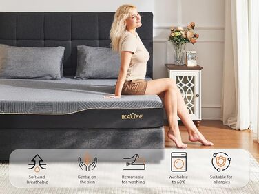 Зонний матрац з холодної піни, 90 x 200 см, матрац з гелевої піни з ефектом пам&39яті, середньої жорсткості (H3), суперм&39який, висота 20 см, сертифікований Oeko-TEX 100, дихаючий матрац, що згортається, чорний, 90 x 200 см, 7-