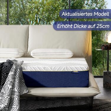 Матрац 90x200 Матрац з пінополіуретану заввишки 25 см Матрац з холодної піни Ортопедичний матрац, що згортається в рулон Сертифіковано Oeko-Tex Рівень жорсткості H3 Матрац з пінополіуретану з ефектом пам&39яті З чохлом, знімний та пральний Висота 25 см 90