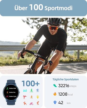 Чоловічий круглий смарт-годинник Parsonver з функцією телефону, фітнес-годинник для чоловіків та жінок зі 100 спортивними режимами, серцевим ритмом, монітором сну, крокоміром, водонепроникним IP68, смарт-годинник, жіночий годинник, синій, SPROD1