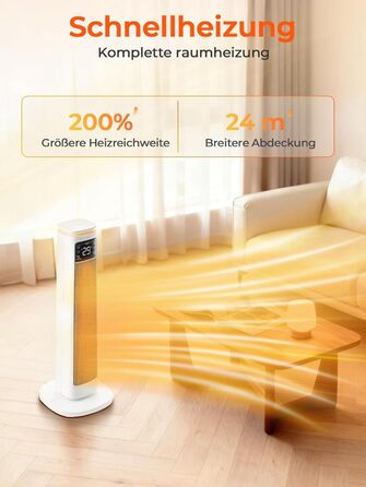 Енергозберігаючий вентилятор-обігрівач, керамічний вентилятор-обігрівач PTC потужністю 2000 Вт, тиха робота, режим ECO для низького енергоспоживання, пульт дистанційного керування, таймер, захист від перегріву та перекидання, електричний обігрівач для дом