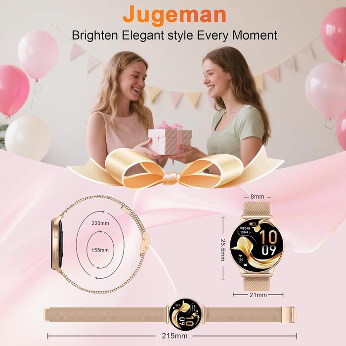 Жіночий смарт-годинник із функцією телефону, 1,32-дюймовий AMOLED смарт-годинник, монітор серцевого ритму, SpO2, крокомір для сну, фітнес-трекер із 120 спортивними режимами, водонепроникний фітнес-годинник IP68 для iOS та Android, золотистий колір M