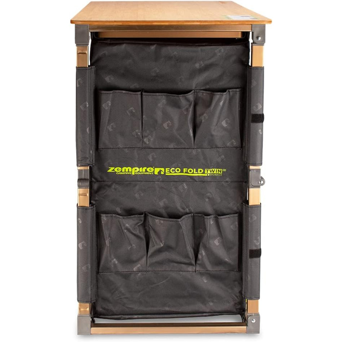 Кемпінгова шафа Zempire Design XXL з натуральним та стійким до атмосферних впливів бамбуковим верхом, повністю складна та надзвичайно міцна, 4 великі відділення для зберігання