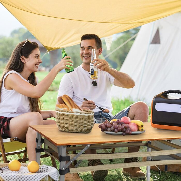Складаний кемпінговий стіл, бамбук, складний, регульований по висоті, садовий стіл для вулиці, складний з алюмінієвими ніжками для кемпінгу, пікніків, приготування їжі, походів, подорожей - 100 x 60 см