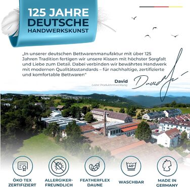 Пухова подушка Glckstoff 80x80 Зроблено в Німеччині - Високоякісна подушка зі 100 пуху та пера - Ергономічна 3-камерна пухова подушка - Подушка для ліжка - Пухова подушка - Подушка з пір&39яним наповнювачем 80x80 см, комплект з 1 предмета